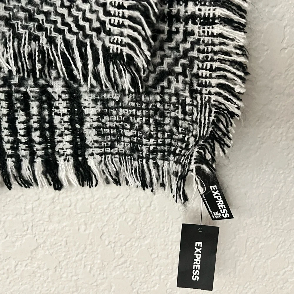 Express Black and White knit Scarf plush soft